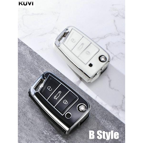 TPU Auton Avaimen Kotelo Suojus Avaimenperä Polo Tiguan Passat B5 B6 B7 Golf MK Jetta Skoda Kodiaq Superb Octavia Seat Jne C style White