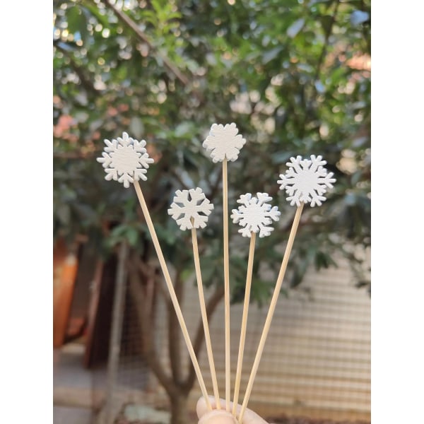 50 st/set Jul Fruktpinnar Engångs Bambupinnar Snöflinga Julgran Älg Jultomte Snögubbe Pinnar Juldekorationer Snowflake