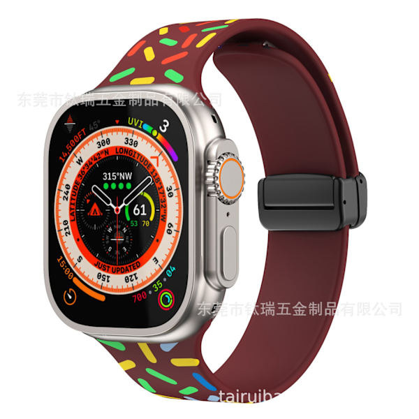 Kellon ranneke Apple Watch iWatch 38/40/41mm Burgundy Sports Rainbow mustalla soljella