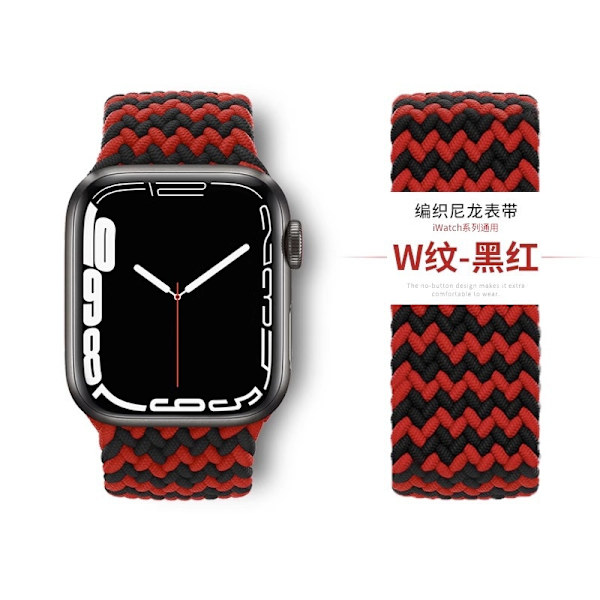 Urrem til Apple Watch iWatch 38/40/41mm M størrelse W mønster sort og rød