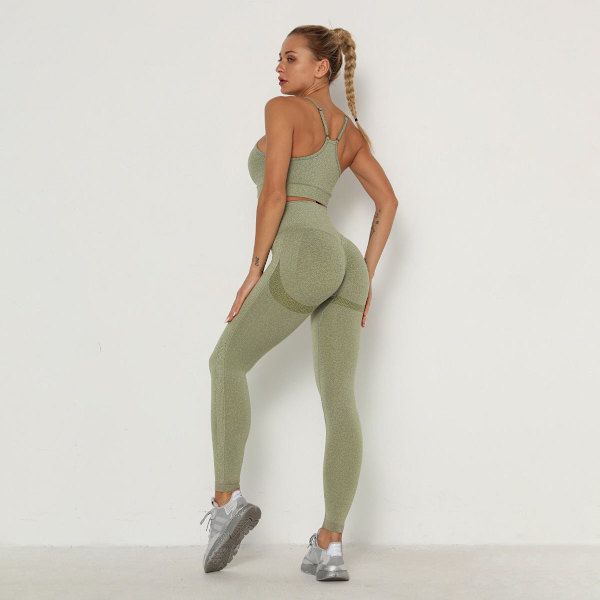 Eurooppalaiset ja amerikkalaiset neulotut saumattomat taitettavat persikkavartaloa korostavat joogahousut urheiluliivit jooga-asu 6205 bra trousers set-light gray L