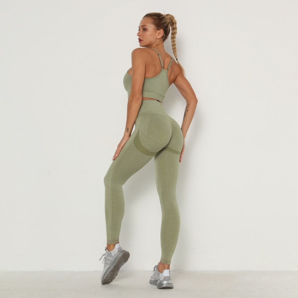 Europeiska och amerikanska stickade sömlösa hopfällbara yogabyxor med persikoformad rumplyft, sporttränings-bh, yogadräkt 6205 bra trousers set-light gray L