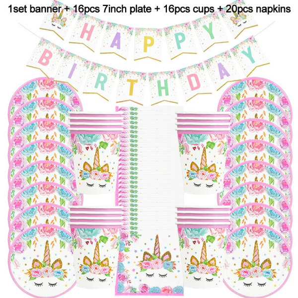 Regnbue Enhjørning Bursdagsfest Dekorasjon Engangsservise Sett Enhjørning Ballong Jente Baby Shower Barn Bursdagsfest Utstyr number4 set4