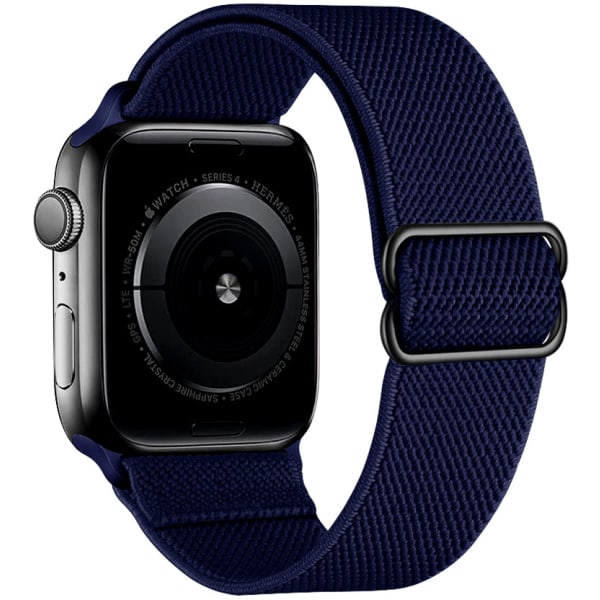 Nylonrem til Apple Watch rem 44 mm 40 mm 41 mm 45 mm Justerbar elastisk solo loop bælte armbånd Apple Watch Series 7 6 se 5 4 3 Navy blue 38mm - 40mm - 41mm