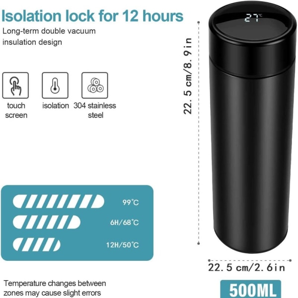 500ML intelligent digital termos Vattenflaska Touch Display Temperatur Rostfritt stål isolerad flaska Garrafa Termica Agua 500ml Purple blue