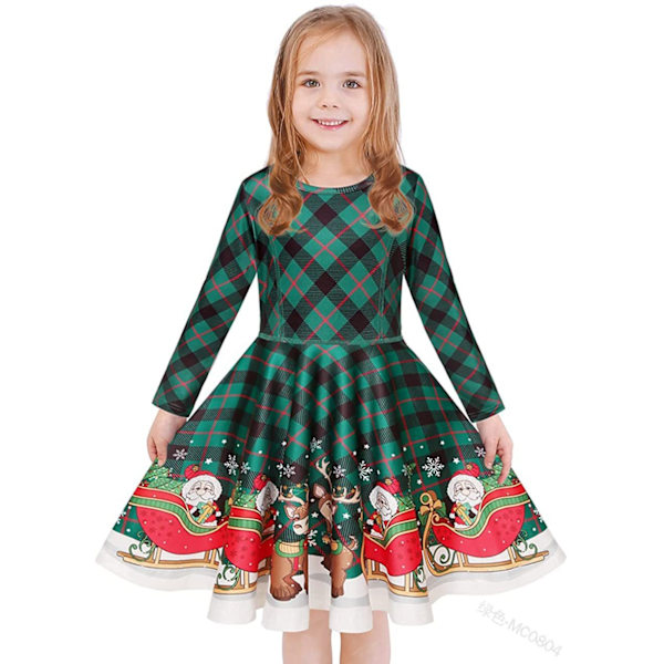 Barnklänning Julkläder Flickor Tryck Prinsessklänning Red 150cm