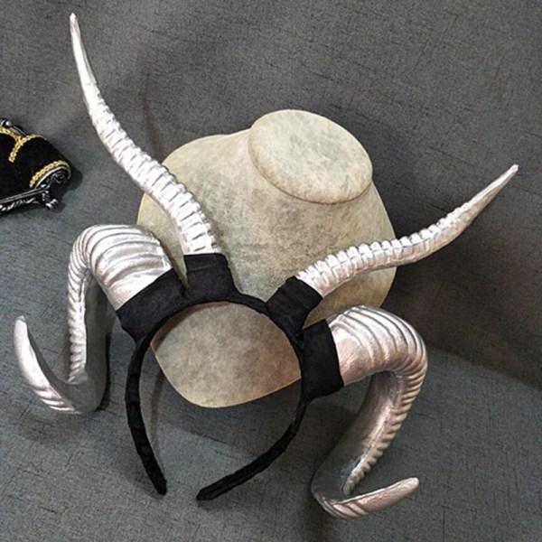 Handgjord Witch Gothic Lolita Får Horn Pannband Hårband Tillbehör Cosplay Halloween Huvudbonader Prop Silver