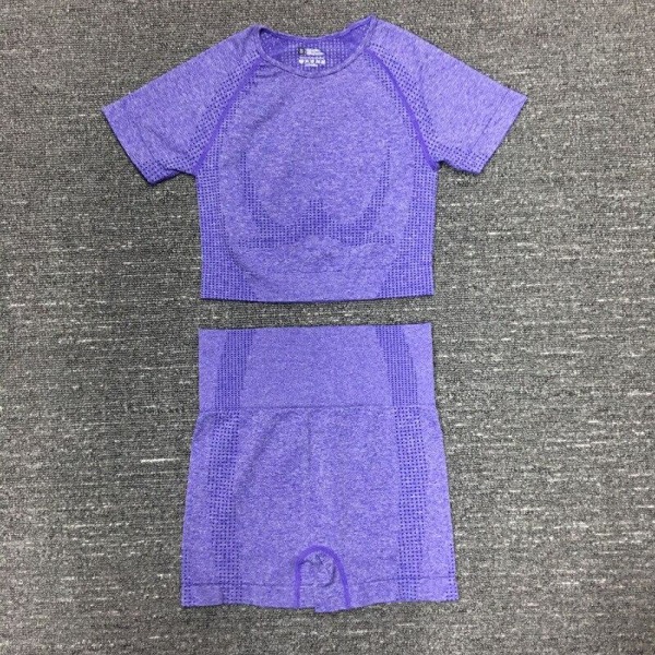 Yoga Sæt Sømløs Langærmet Crop Top Højtaljede Gym Fitness Leggings Til Kvinder 3PcsSet-Wine M
