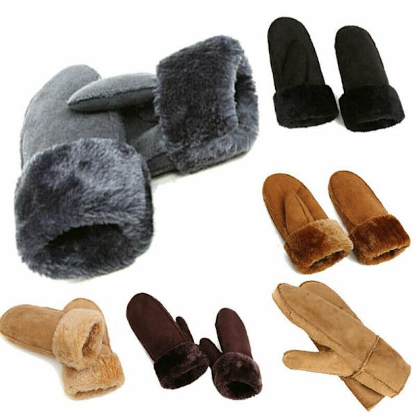 Vinter dam ullhandskar äkta läderhandskar dam lädervantar tjocka varma söta fårskinns damhandskar utomhus Black One Size