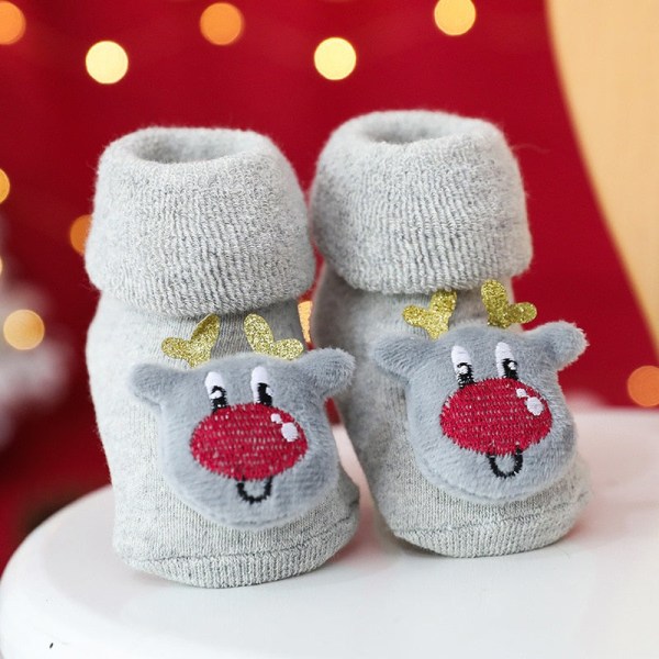 Baby Julstrumpor Vinter Tjocka Frottéstrumpor För Nyfödda Tecknad Jultomte Älg Halkfria Golvstrumpor Håller Varma Barn Pojkar Flickor Strumpor Navy blue 0-1 Years
