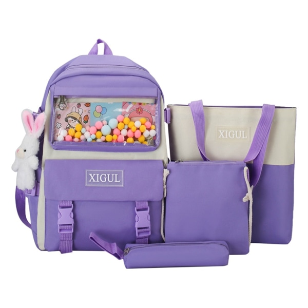 4 st/set Skolryggsäckar för damer Skolväska Daisy Canvas för tonårsflickor Student College Bokväska Pojkar Portfölj Bolsas Mochilas F Purple Backpacks