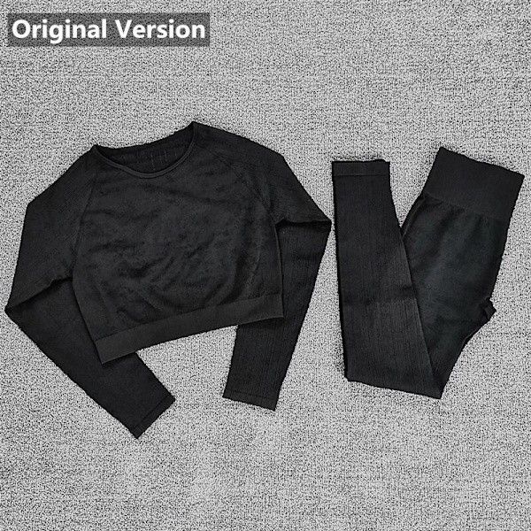 Yoga Sæt Langærmet Cropped Top T-Shirt Leggings Træningsdragt Til Kvinder Original Black Set L