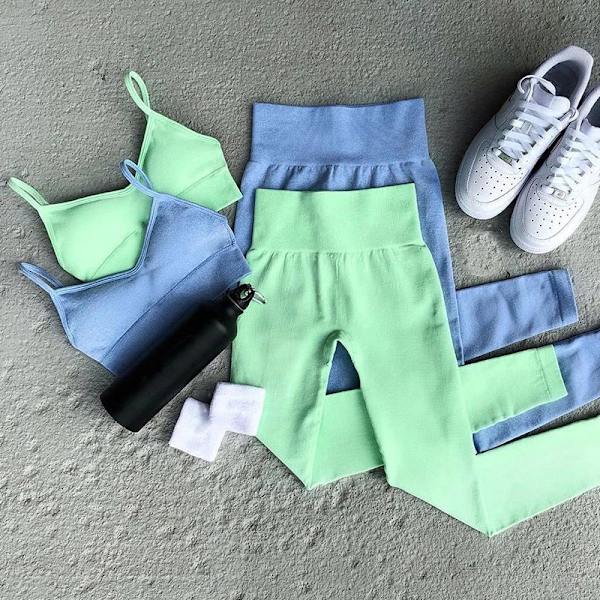 Yoga Sett Sportdrakt Trenings Active Antrekk Fitness Gym Sett For Kvinner Long Blue Set M