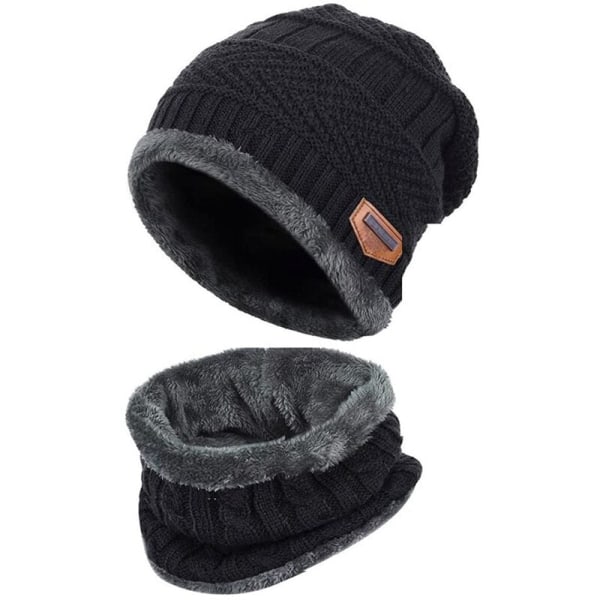 Varm Vintermössa Halsduk Handskar Set Unisex Varm Stickad Mössa Halsvärmare Handskar för Män Kvinnor -B5 Navy blue 2 piece