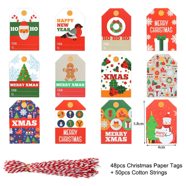 48/50 kpl Hyvää Joulua Kraft Paperi Tagit DIY Käsintehty Lahjapaketointi Paperi Tarrat Joulupukki Ripustuskoristeet Uuden Vuoden Sisustus 48pcs-set5