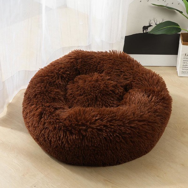 Deluxe Fluffy Ekstra Stor Hundeseng Vaskbar Rund Kjæledyrsofa Kattesenger Matte Hundepute Pute Kjæledyrseng Apricot 80cm