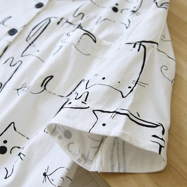 Pencil Cat! Nya sommarpyjamasar för damer, tvådelad, stor storlek, kortärmad, shorts, tunn, 100% bomull, serietidningsmönster, lös passform, hemmakläder Like the picture M