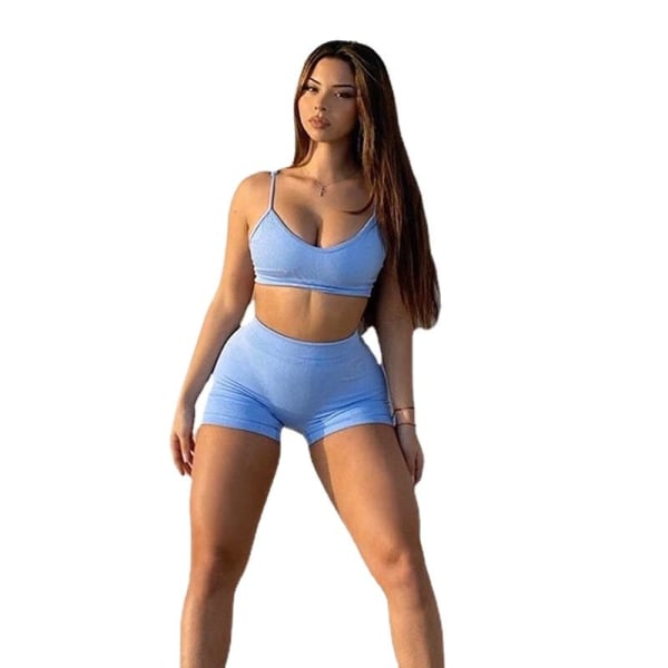 Jooga Rintaliivit Crop Top Urheiluliivit Treenausasu Saumaton Polyesteri Kuntosalisetti Blue L L