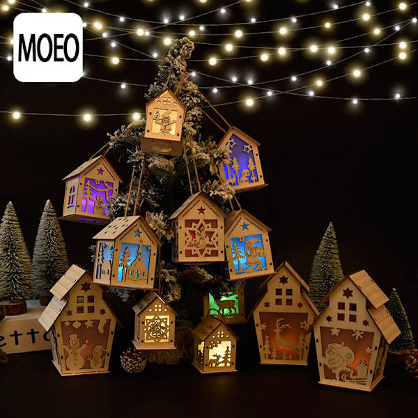 Joulukoristeet Hehkuva Mökki Lumitalo Joulukuusi Koristeelliset Koristeet DIY Lahja Ikkunakoriste Medium Forest 7*7 * 9cm