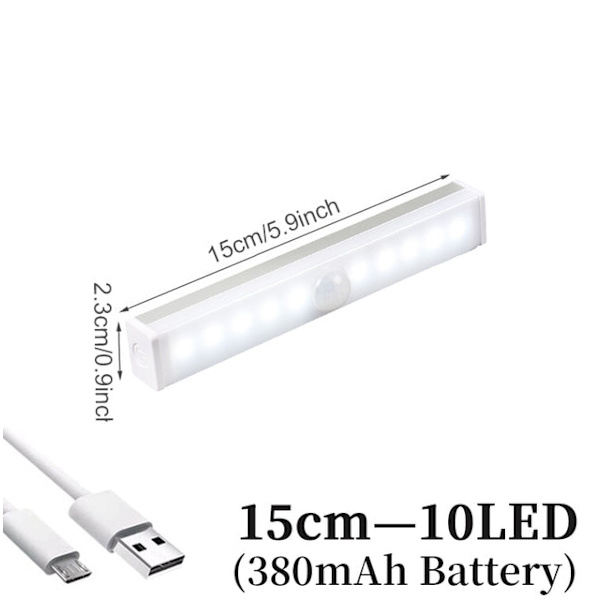 Trådløs LED Nattlys Bevegelsessensor Lys Skap Nattlampe For Kjøkken Soverom Skap Trapp Bakgrunnsbelysning 10 LED white