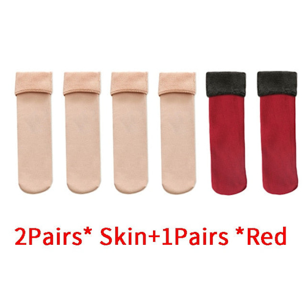 3 Par/Lot Dam Vinter Varma Tjocka Termiska Strumpor Ull Kashmir Snö Sömlösa Strumpor Sammet Mjuka Stövlar Golv Sovstrumpor 2skin1red Size35-40