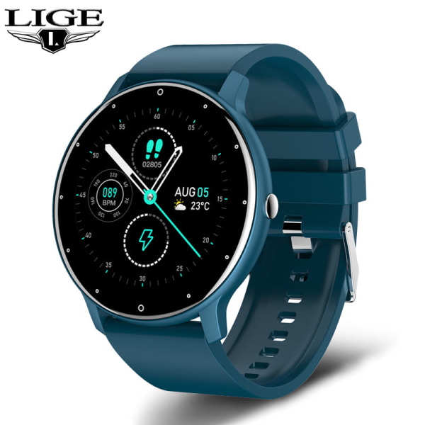 Smart watch Dam Full touch Screen Sport Fitness watch IP67 vattentät Bluetooth För Android iOS Smart watch Hon Silicone blue