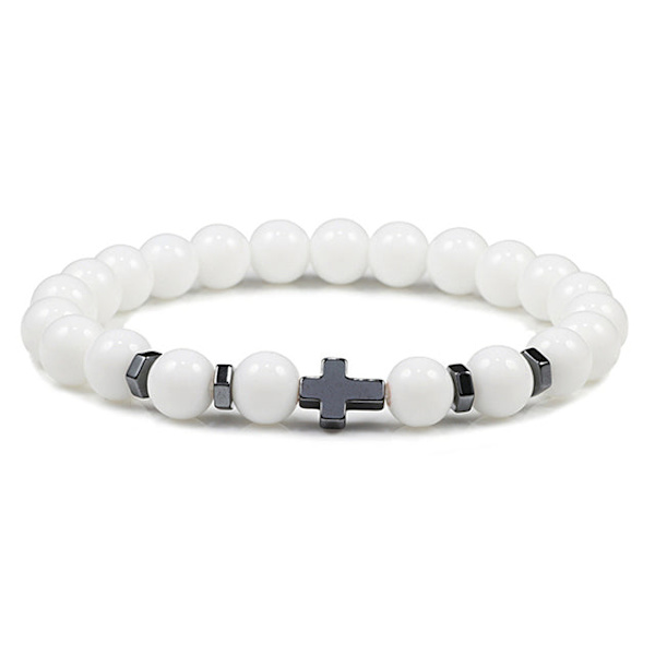 Rukous Miehet Luonnonkivi Puuhelmet Ruusukko Hematiitti Risti Rannekorut Onyx Meditaatio Rannekoru Naiset Jooga Korut Homme Pulsera Red 19cm