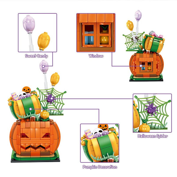 Glædelig Halloween Græskar Lysende Hytte Klods Sæt Kreative Græskar Spøgelser Festhuse Model Byggeklodser Børn Drenge Legetøj Gaver Four sets with box