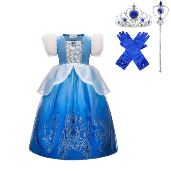 Fé Prinsessklänning Askungen Cosplay Utklädnad Födelsedagskostym Vestidios Baby Flickklänning Charm Set Fancy Dress Karneval 2-3T(100) 05