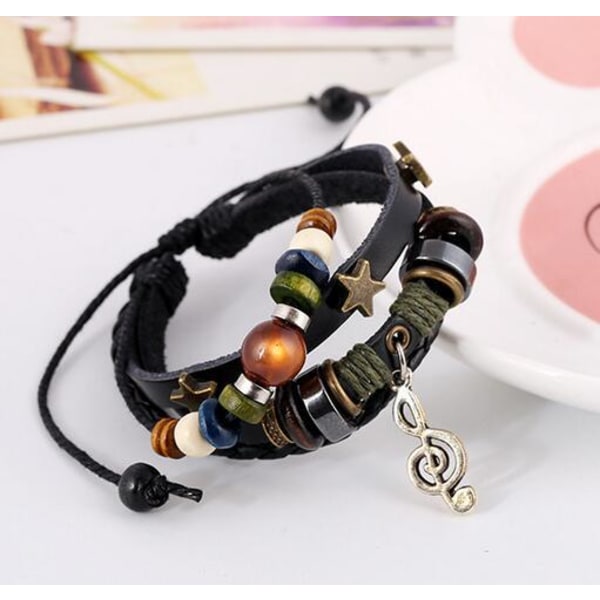 Pärlförsett Äkta Läder Retro Armband Legering Not Nötskinn Armband Brown