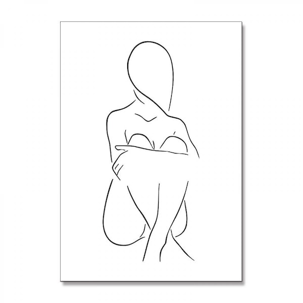 Wekity Minimalistisk Veggkunst Lerretstrykk Plakat for Kvinner, Enkel Abstrakt Skisse Kunsttegning Dekor for Hjem Stue Soverom Kontor og Barn