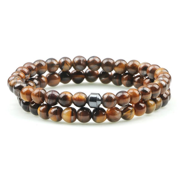 Etäisyysrannekoru naisille Pariskunnan rannekoru Klassinen 6 mm luonnonmusta matta sininen turkoosihelmillä koristeltu kivirannekoru miesten korut Tiger Eye-1