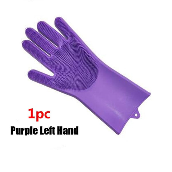 1 stk. Gummihansker Hagearbeid Vask Kjøkken Multifunksjon Magisk For Oppvask Rengjøring Skrubber Rengjør Husholdningsverktøy Hanske Left purple  1piece One Piece