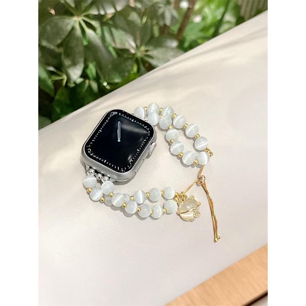 Klokkereim for Apple Watch iWatch 42mm ~3. generasjons justeringsspenne - kattøye stein lykkekatt