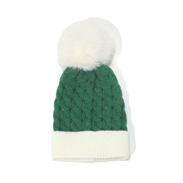Strikket Hue Børn Grøn Rød Syning Uldhue Varm Pelskugle Beanie Hue Børn Jul Green M（50-52cm）