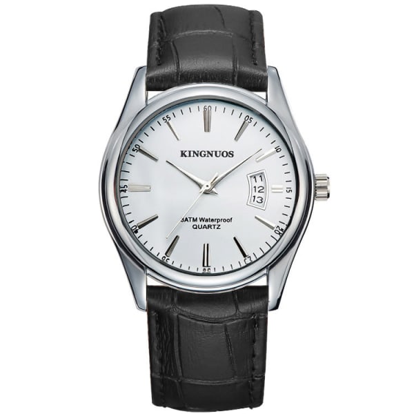 Trendig Mode Stålbälte Herrkalender Vattentät Läderarmbandsur Steel Belt white plate men's