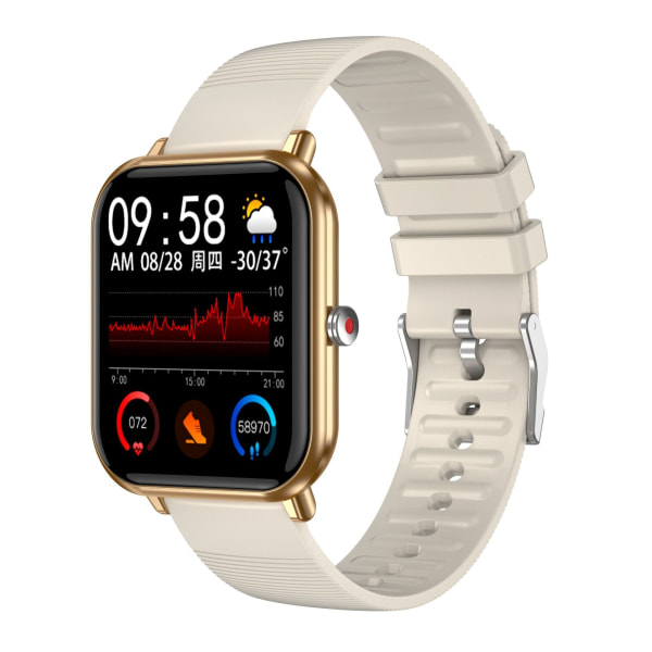 Smartklocka Kroppstemperatur Puls Blodtryck Blodsyre Full Touch Väderprognos Musikstyrning Gold Shell + beige silicone