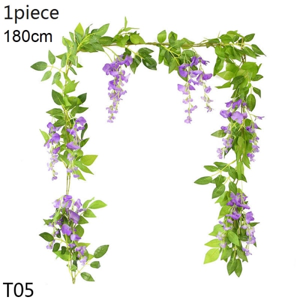 Kunstig Wisteria Blomster Ranke Efeu Blad Guirlande Silke Rose Blomster Rattan Snor Ranke Bryllupsbue Blomst Hjemmehave Dekoration 1pc-Rose-B02