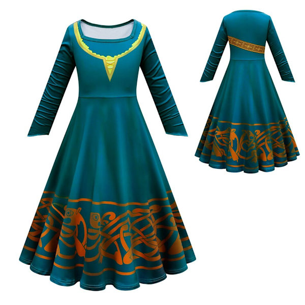 Disney Film Brave Merida Kostym för Flickor Halloween Prinsessklänning Barn Karneval Fantasia Barn Jul Party Cosplay Kostym 11-12T (160) Dress and cloak