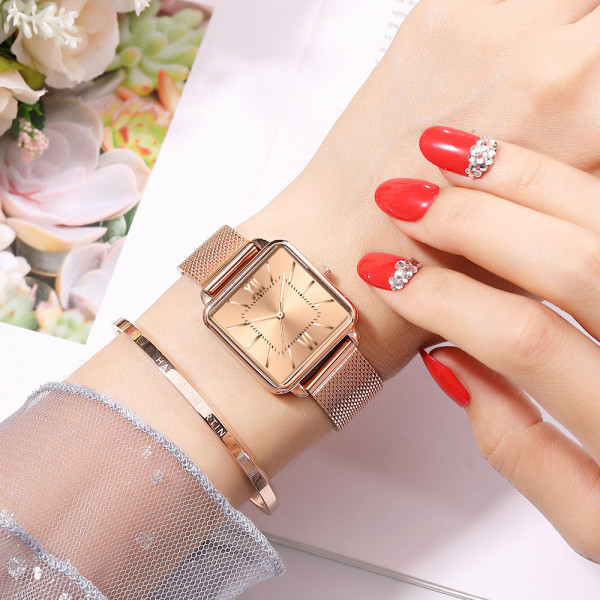 Japanskt Urverk Dam Fyrkantig Student Trendig Quartz Damklocka 1082 full rose gold