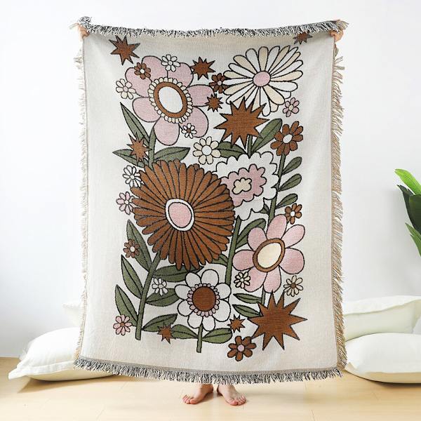 Blomstret Daisy Mønster Vævet Plaider Tæppe Væg Tæppe Sofa Sengeværelse Indretning Kvaster Tråd Tæppe Stort Plaider Gobelin Picnic Måtte C 125x150cm