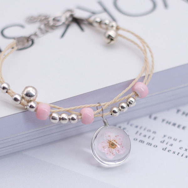 Glas Torkad Blomma Växt Armband Koreansk Enkel Personlig Hipster Körsbärsblom Studentpresent Keramisk Prydnad 15 small round leather dandelion