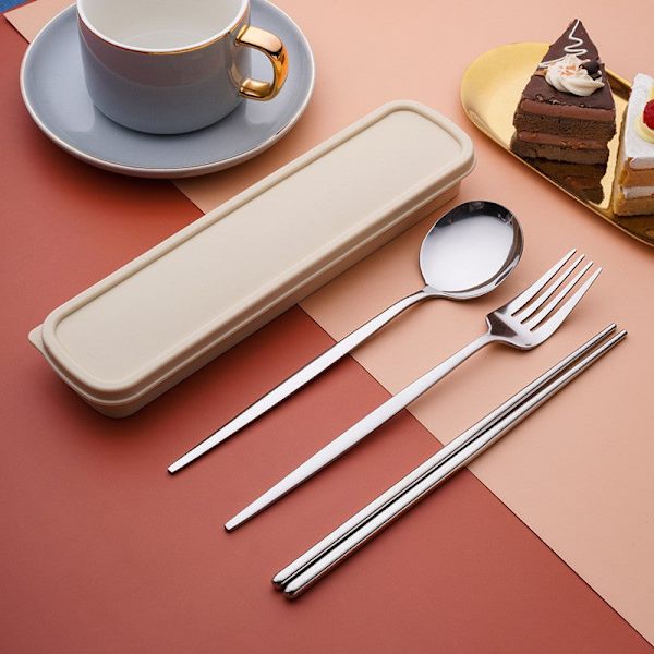 Rustfritt stål Praktisk Bestikk Spisepinner Skje Sett Portugisisk Bestikk Tredelt Sett Gave til Studenter Silver three-piece set