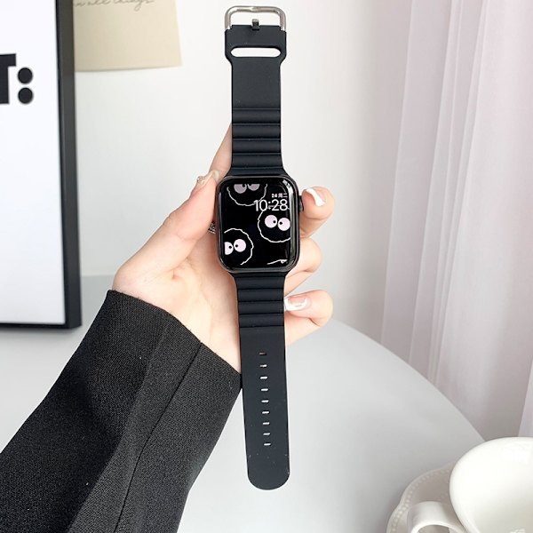 Klockarmband för Apple Watch iWatch 38mm Korrugerad Silikon - Svart