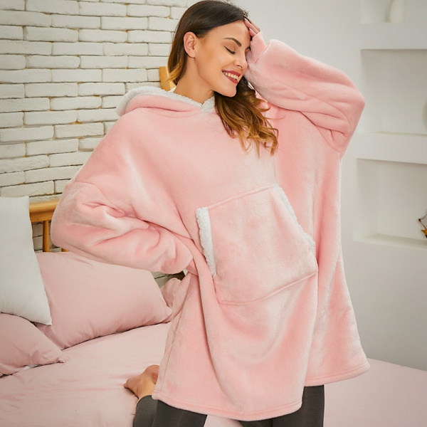 Dame Tæppe Sweatshirt Kåbe Vinter Hættetrøjer Udendørs Hættefrakker Varm Komfort Badekåbe Jule Fleece Tæppe Sudadera Mujer hmy623gray One Size