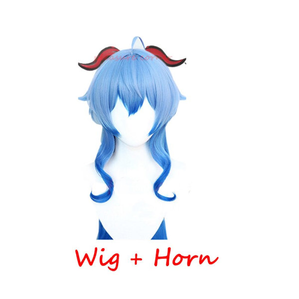 Spel Genshin Impact Ganyu Cosplay Peruk Horn Gradient Ljus Mörkblå Peruk Simulation Hårbotten Syntetisk Värmebeständig Style 2 Have Scalp No Pre Styled