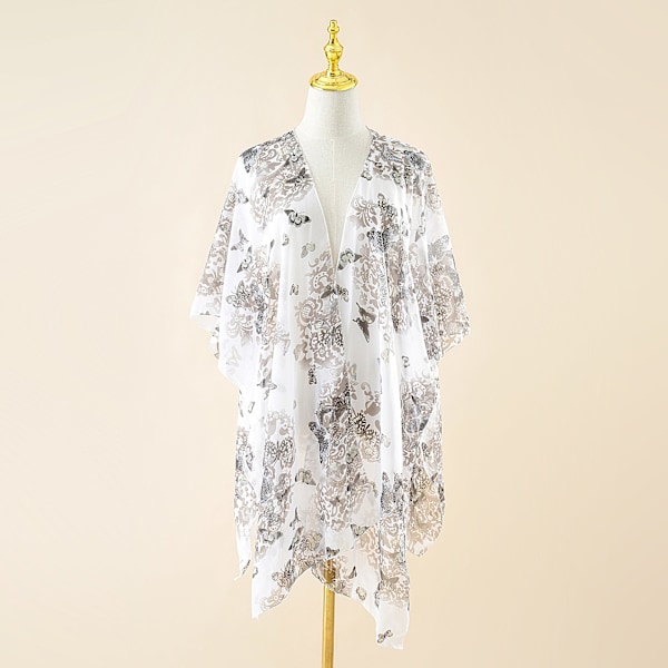 Lille Sommerfugl Blomstermønster Strandferie Bikini Solbeskyttende Bluse Badetøj Cover-up White Average size