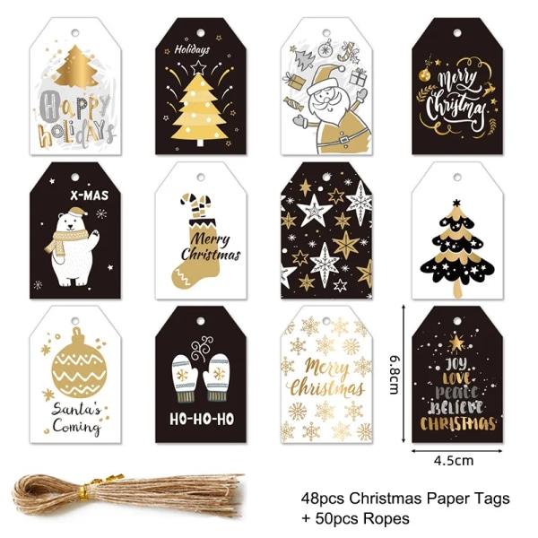 48/50 stk. God Jul Kraftpapiretiketter DIY Håndlagde Gaveinnpakningspapiretiketter Julenissen Hengemerke Ornamenter Nyttårsdekor 48pcs-set4