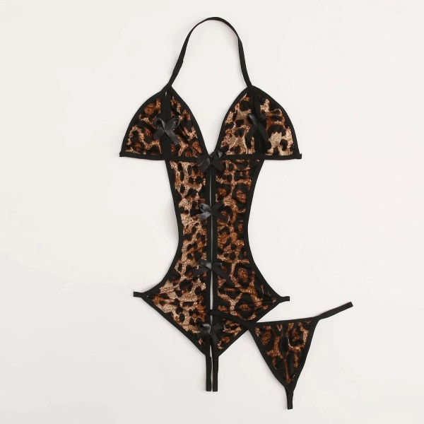 TAM Satin Silke Pyjamas Leopard Print Pyjamas Undertøj Nattøj Satin Brown M