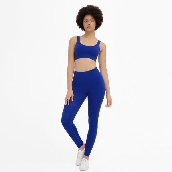 Ribbade Yoga Set Tränings-BH och Sömlösa Leggings För Kvinnor Pink L